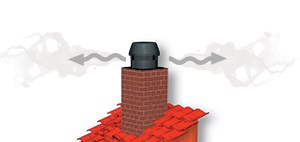 Round exodraft chimney fan mounted on brick chimney illustration